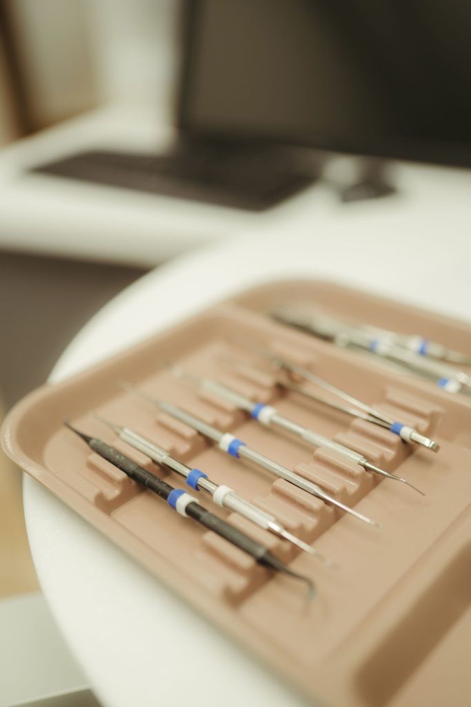 dental tools on a tray