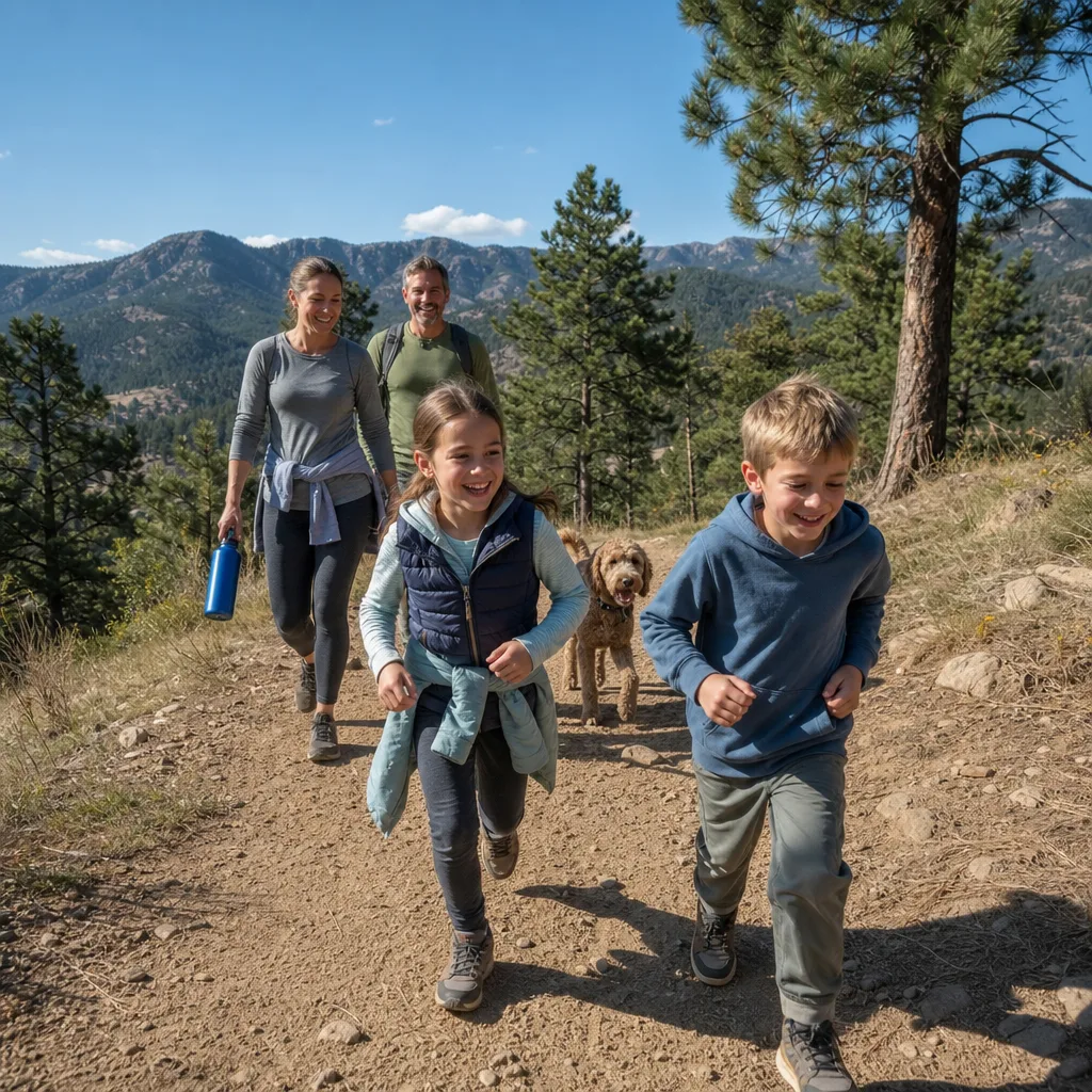 Lakewood family hiking outdoors reflecting active lifestyle linked to dental crown habits